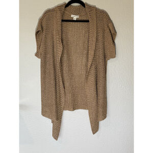Coldwater Creek Women’s L Open Front Linen Blend Cardigan Tan Short Sleeve